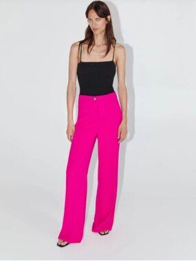 Hot Neon Pink Wide Leg Pleated Trousers Zara 7663/820 Size XXL
